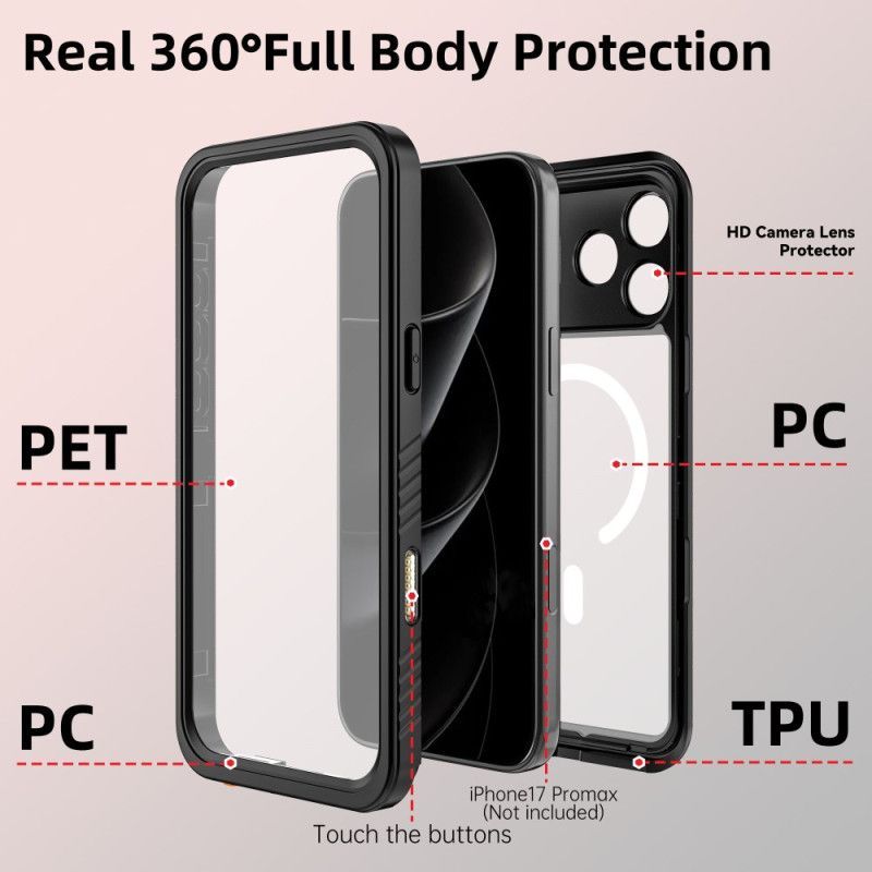 Cover iPhone 17 Pro Max Transparent Magsafe-kompatibel Vandtæt Ip68