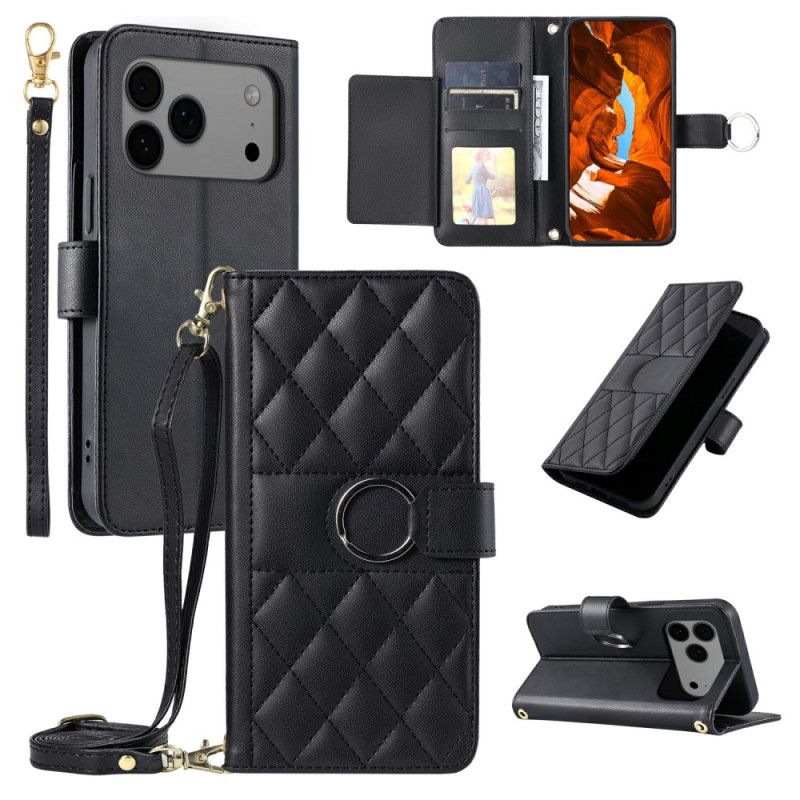 Flip Cover iPhone 17 Pro Max Quiltet Med Snor Og Skulderrem