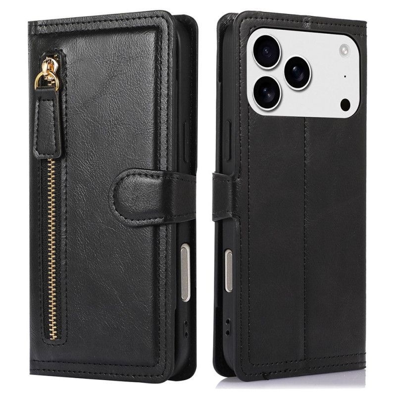 Læder Cover iPhone 17 Pro Max Telefon Etui Lomme Med Lynlås