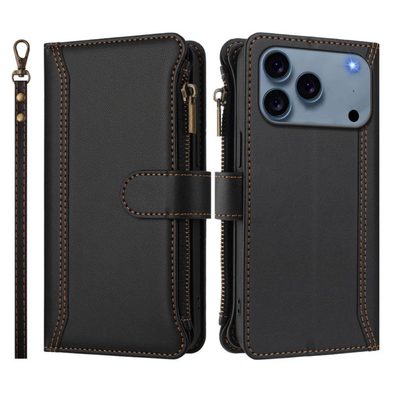 Læder Cover iPhone 17 Pro Max Telefon Etui Pung Med 9 Kort Og Snor