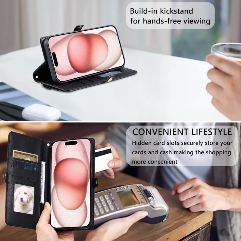 Læder Cover iPhone 17 Pro Max Telefon Etui Pung Og Snor
