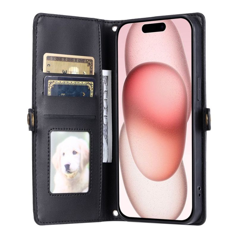 Læder Cover iPhone 17 Pro Max Telefon Etui Pung Og Snor