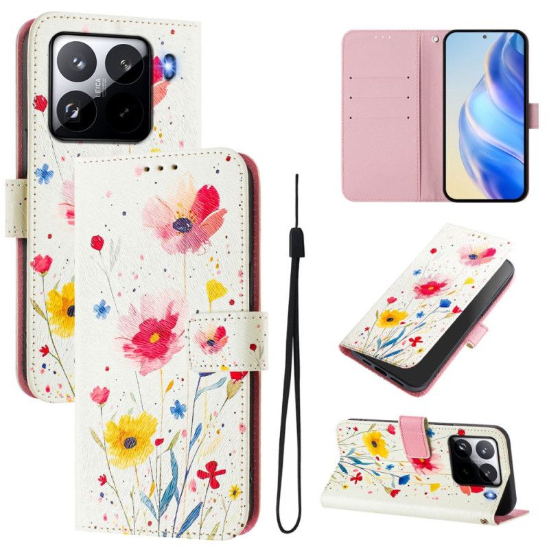 Flip Cover Til Xiaomi 15 Pro Blomstermønster