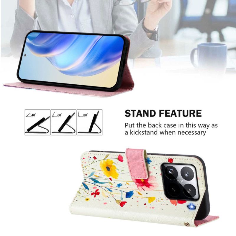Flip Cover Til Xiaomi 15 Pro Blomstermønster