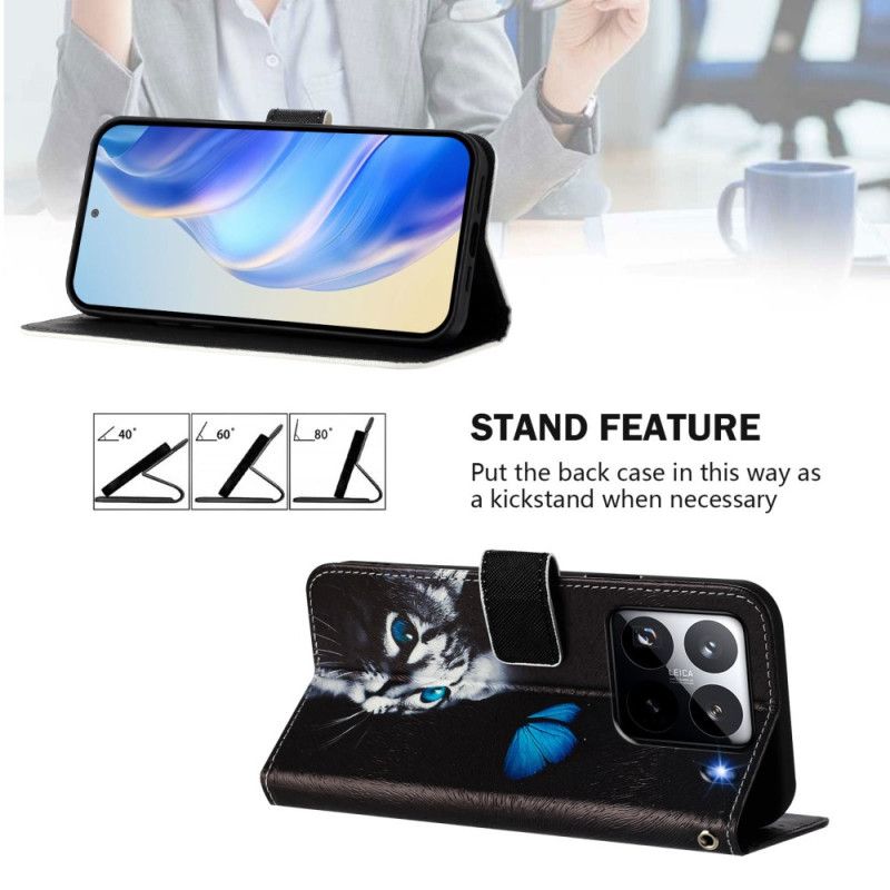 Flip Cover Til Xiaomi 15 Pro Sommerfugl Og Kat