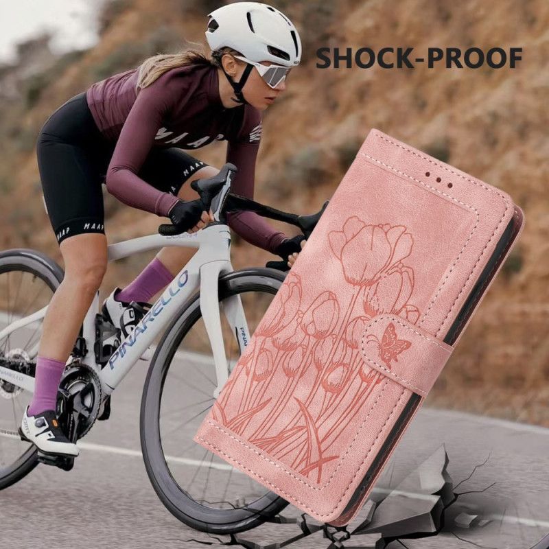 Flip Cover Xiaomi 15 Pro 9 Kortholdere Med Tulipanmønster