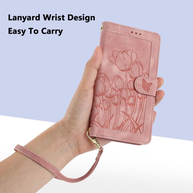 Flip Cover Xiaomi 15 Pro 9 Kortholdere Med Tulipanmønster