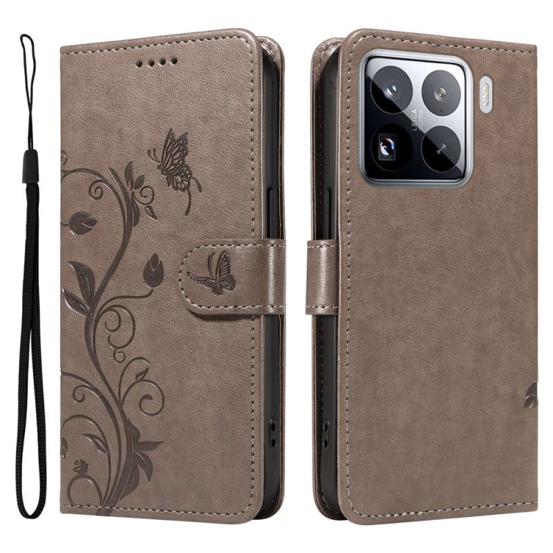 Flip Cover Xiaomi 15 Pro Blomster- Og Sommerfuglemønster