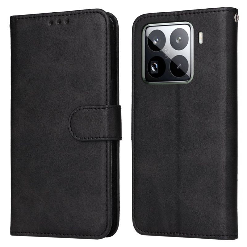 Flip Cover Xiaomi 15 Pro Ensfarvet Lædereffekt Med Rem