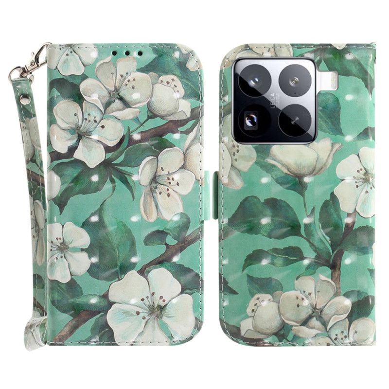 Flip Cover Xiaomi 15 Pro Hvide Blomsterrem
