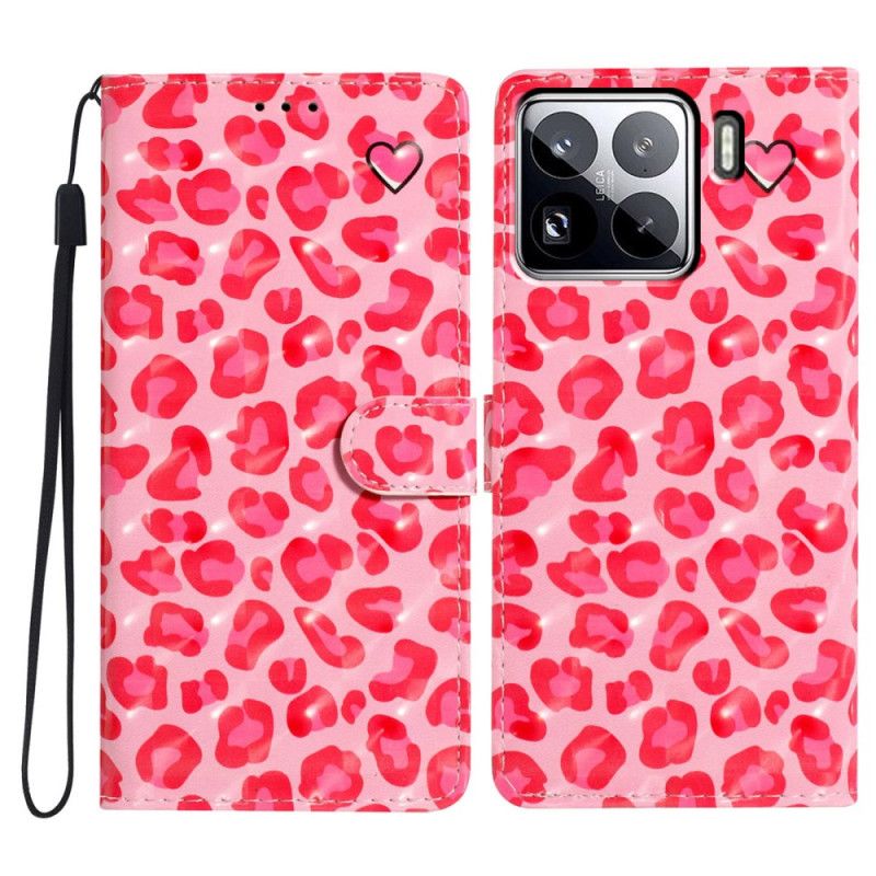 Læder Cover Xiaomi 15 Pro Telefon Etui 3d-lyserødt Leopardmønster