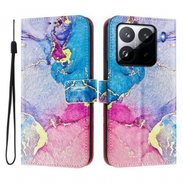 Læder Cover Xiaomi 15 Pro Telefon Etui Farverig Marmor