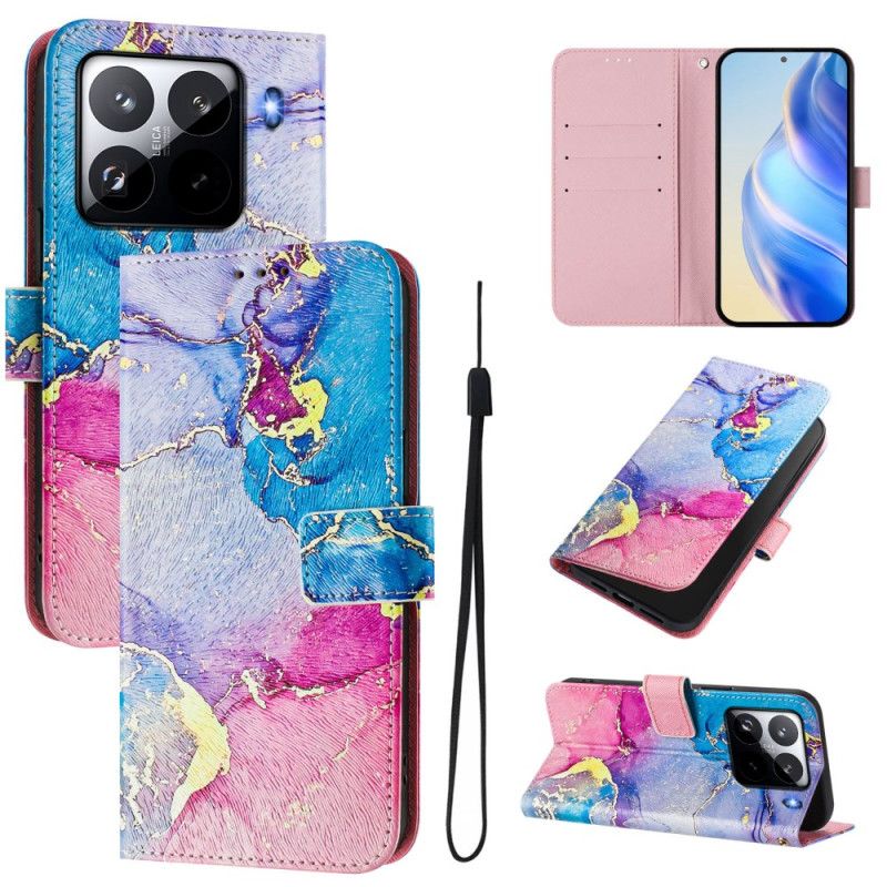 Læder Cover Xiaomi 15 Pro Telefon Etui Farverig Marmor