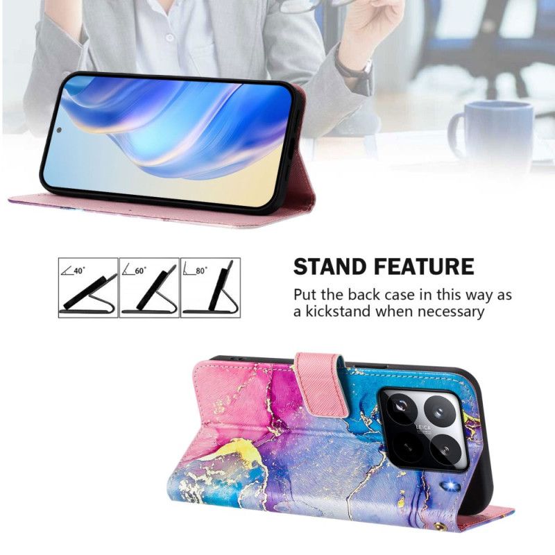 Læder Cover Xiaomi 15 Pro Telefon Etui Farverig Marmor