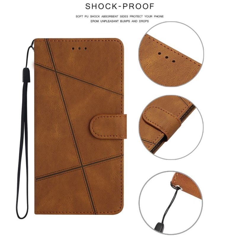 Læder Cover Xiaomi 15 Pro Telefon Etui Linjer Og Striber Med Rem