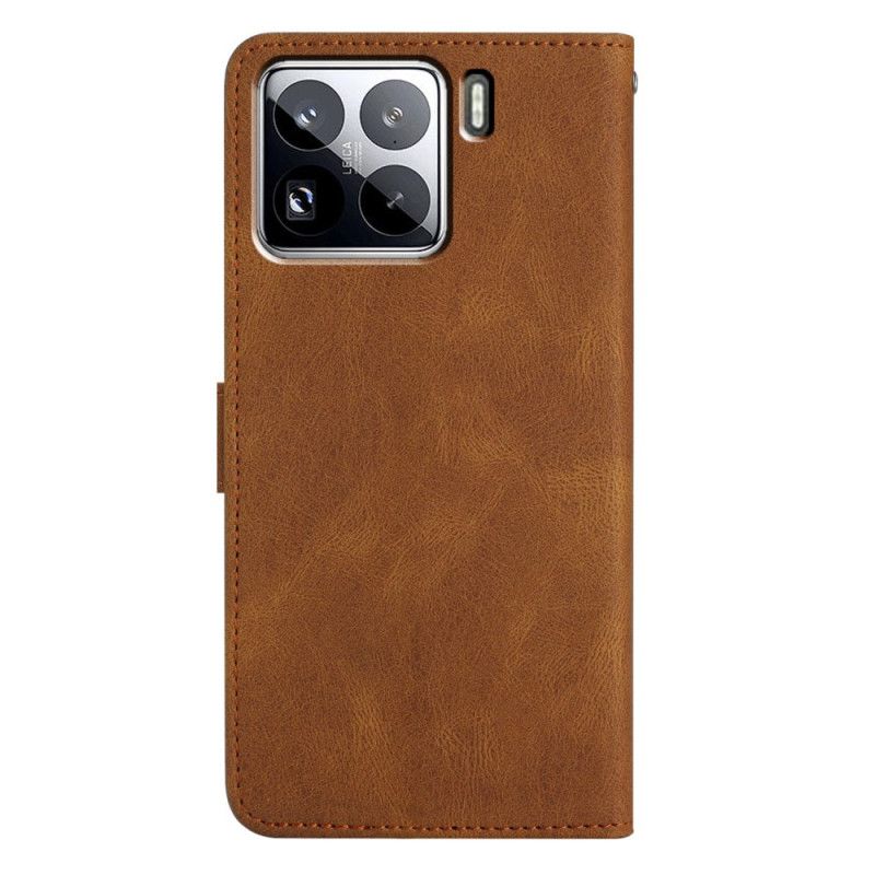Læder Cover Xiaomi 15 Pro Telefon Etui Linjer Og Striber Med Rem