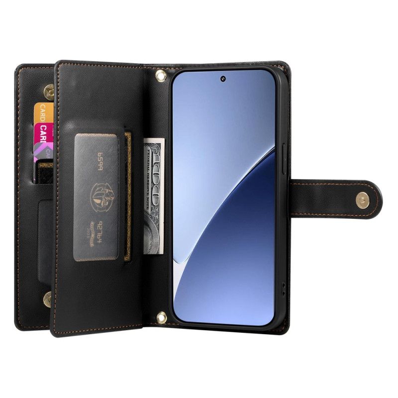 Læder Cover Xiaomi 15 Pro Telefon Etui Pung Med Rem Og Skulderrem