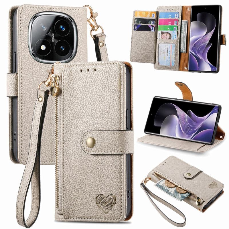 Læder Cover Poco X7 5g Telefon Etui Rfid-blokerende Hjertemønster