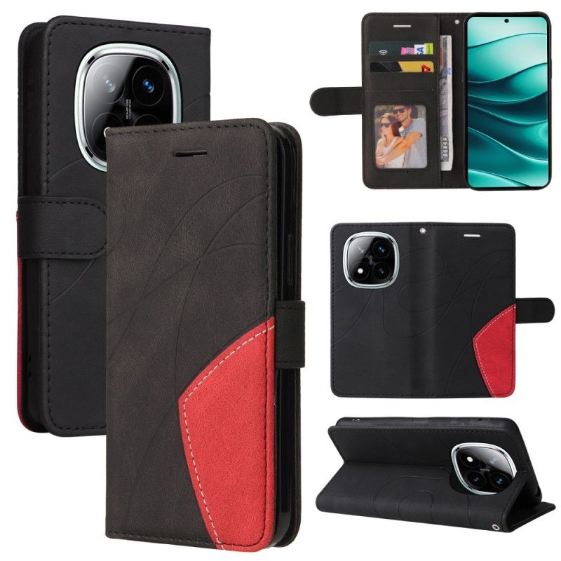 Læder Cover Poco X7 5g Telefon Etui Tofarvede Bølgede Linjer