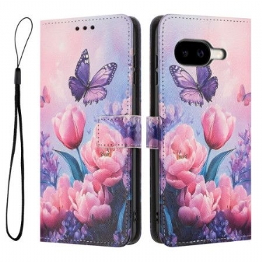 Flip Cover Google Pixel 10a Sommerfugle Og Lyserøde Blomster