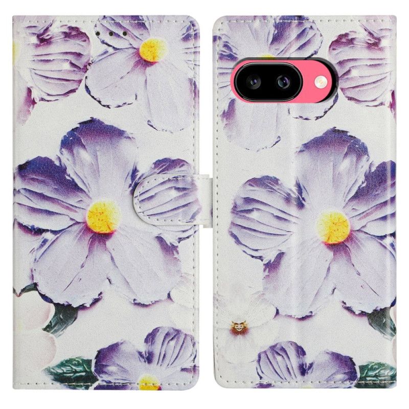 Læder Cover Google Pixel 10a Telefon Etui Lilla Blomster