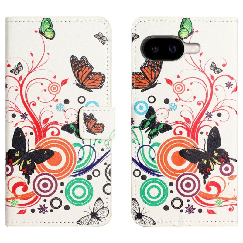 Læder Cover Google Pixel 10a Telefon Etui Sommerfugle På En Hvid Baggrund