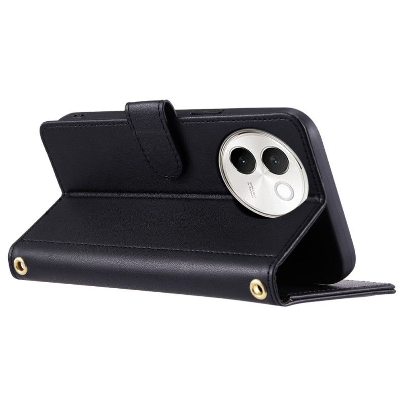 Læder Cover Vivo V40 Lite 5g Telefon Etui Quiltet Med Rem Og Skulderrem