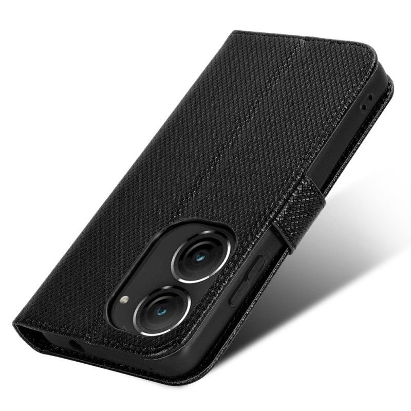 Flip Cover Asus Zenfone 10 Diamanttekstureret Lanyard