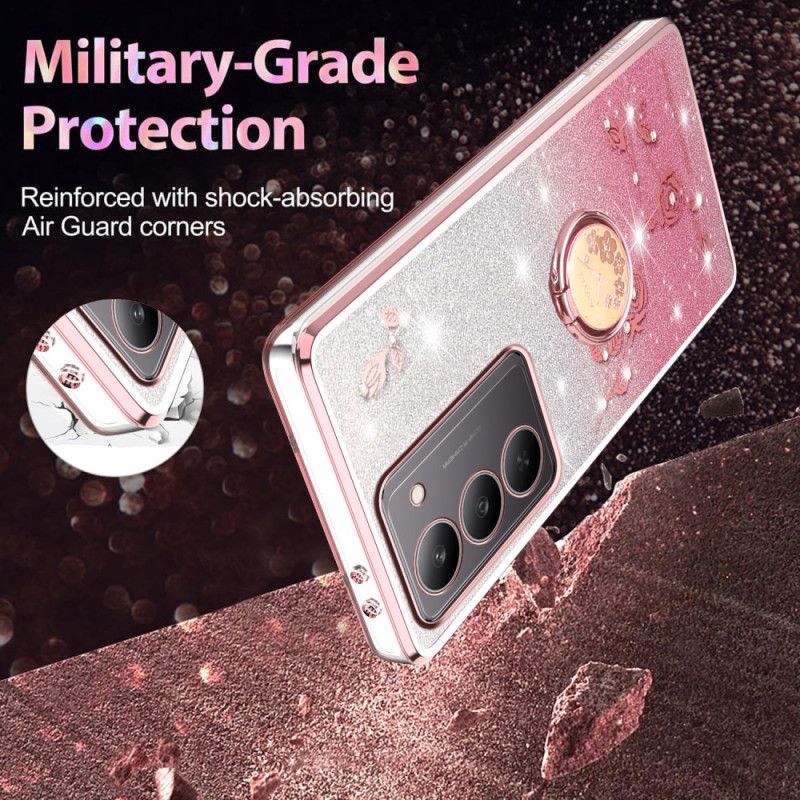 Cover Realme 14x 5g Telefon Etui Kadem Blomster Og Rhinsten Ringholder