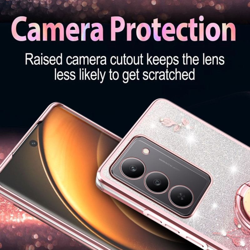 Cover Realme 14x 5g Telefon Etui Kadem Blomster Og Rhinsten Ringholder