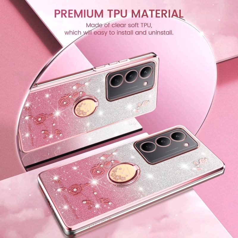 Cover Realme 14x 5g Telefon Etui Kadem Blomster Og Rhinsten Ringholder