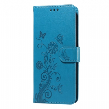 Læder Cover Realme 14x 5g Telefon Etui Sommerfugle Og Blomster