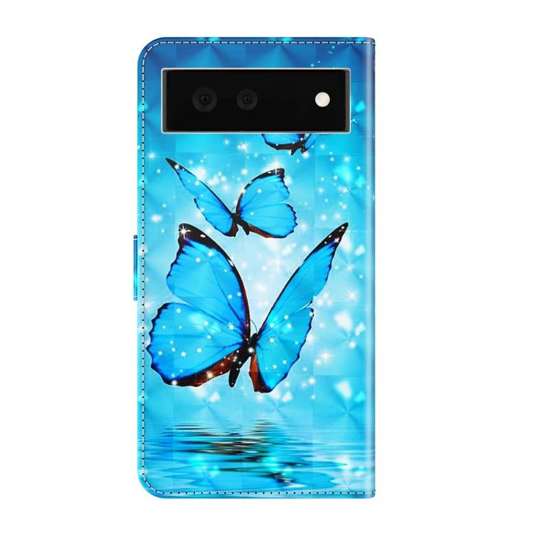 Flip Cover Google Pixel 6 Mousserende Blå Sommerfugle