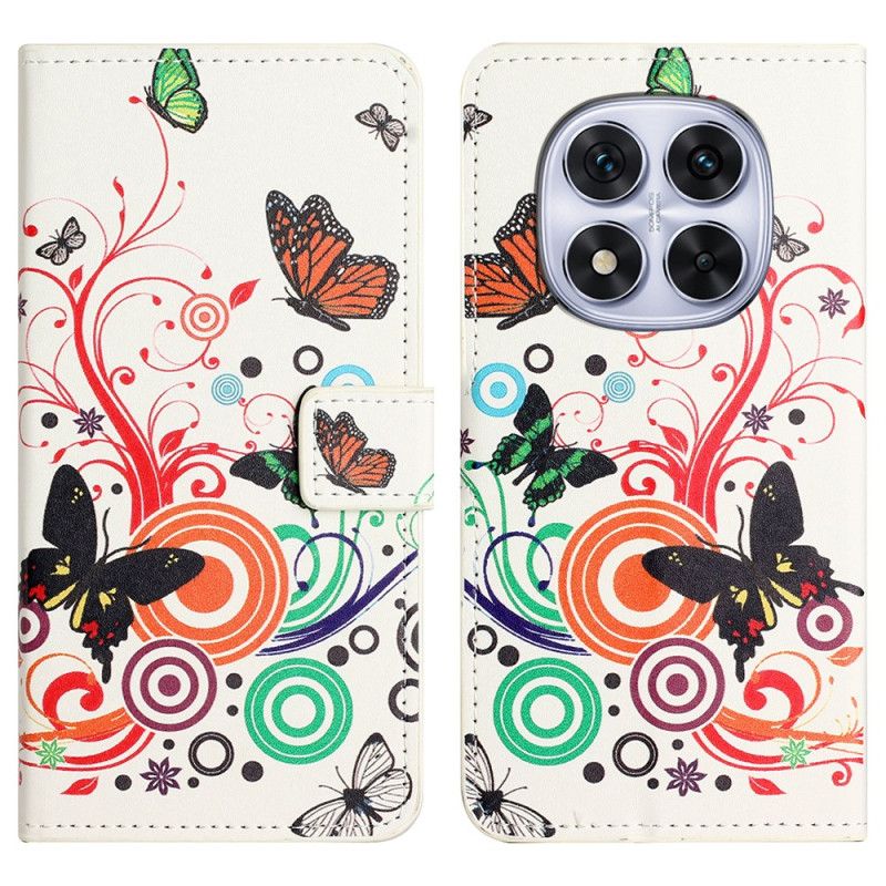 Flip Cover Xiaomi Redmi Note 14 Pro Plus 5g Sommerfugle På En Hvid Baggrund