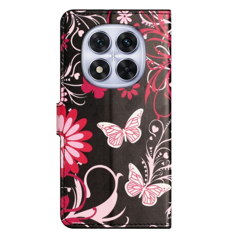 Flip Cover Xiaomi Redmi Note 14 Pro Plus 5g Sommerfugle På En Sort Baggrund