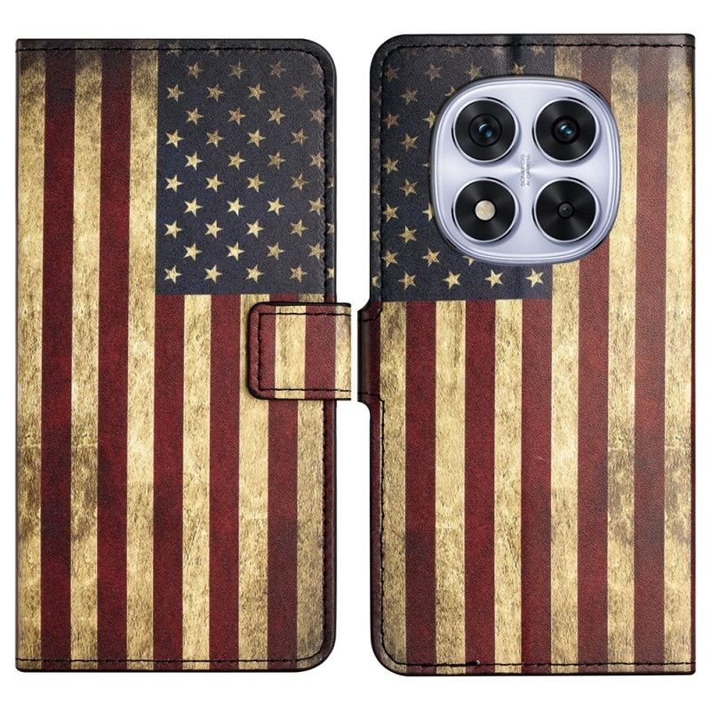 Læder Cover Xiaomi Redmi Note 14 Pro Plus 5g Telefon Etui Amerikansk Vintageflag