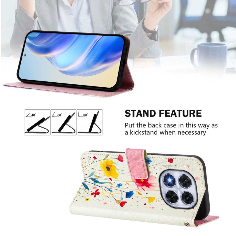 Læder Cover Xiaomi Redmi Note 14 Pro Plus 5g Telefon Etui Floramønster