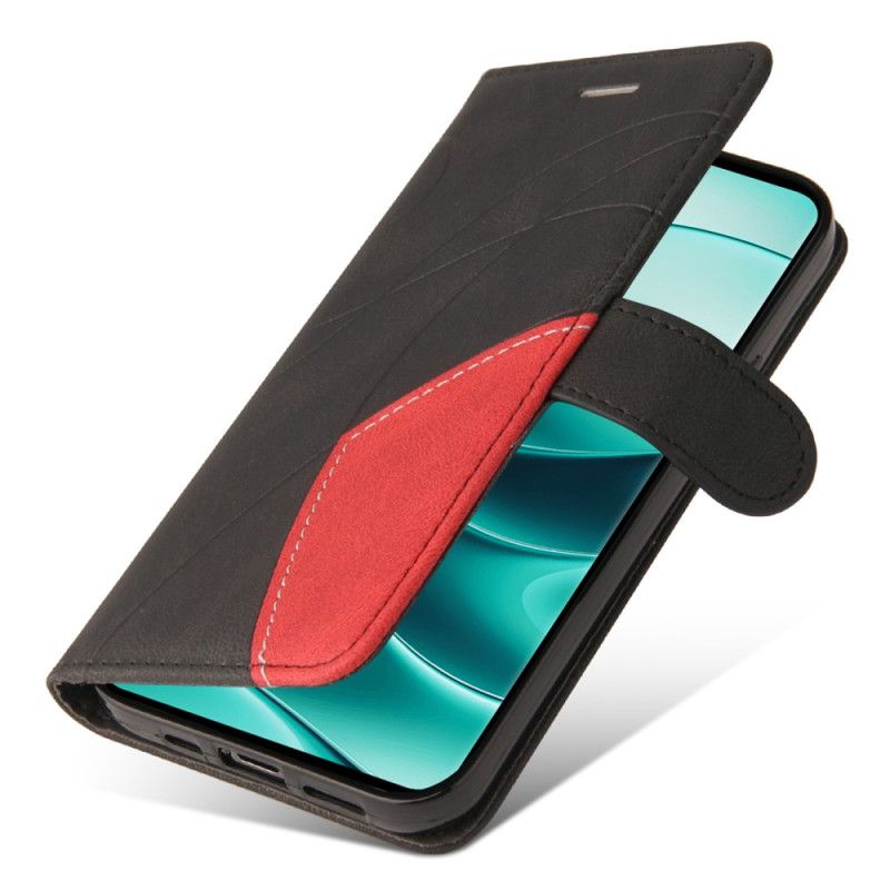 Læder Cover Xiaomi Redmi Note 14 Pro Plus 5g Telefon Etui Tofarvede Bølgede Linjer