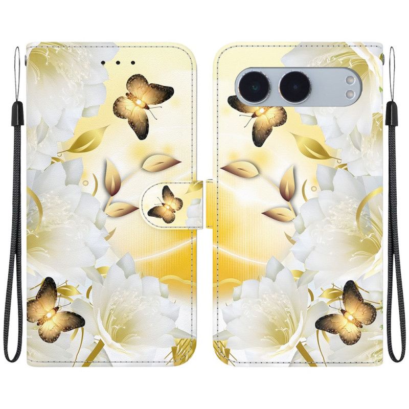 Flip Cover Oneplus Nord 4 Guldsommerfugle Og Blondeblomster