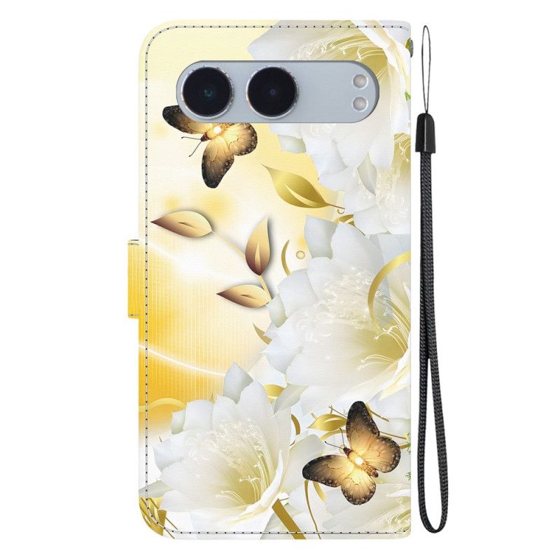 Flip Cover Oneplus Nord 4 Guldsommerfugle Og Blondeblomster