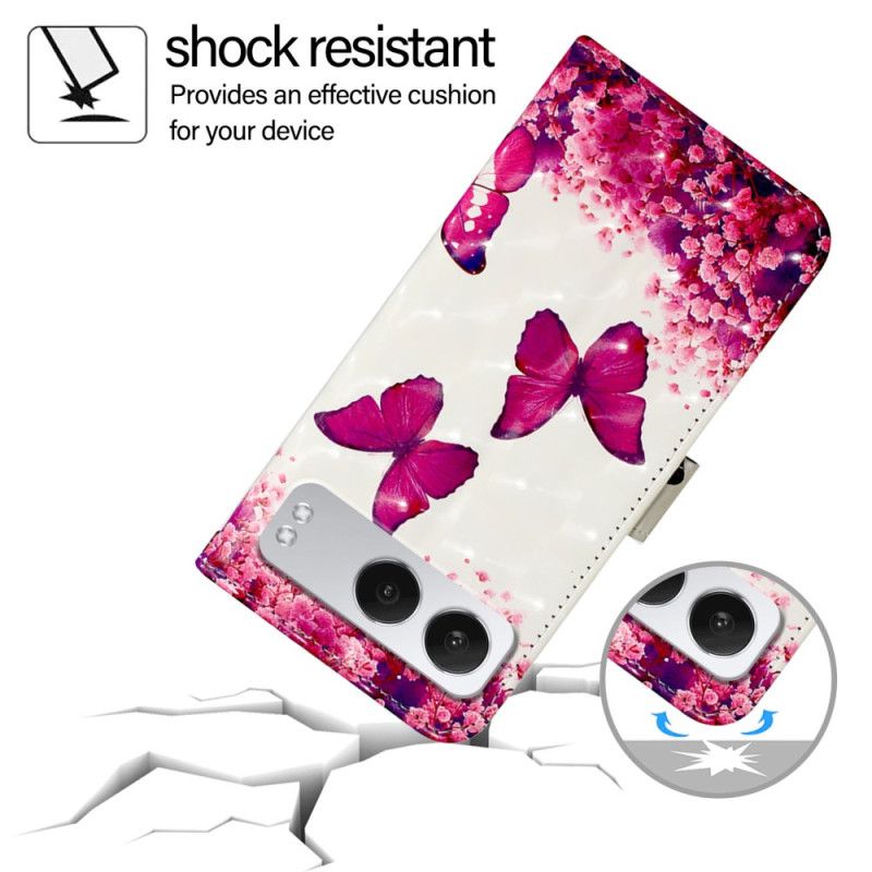 Flip Cover Til Oneplus Nord 4 Røde Sommerfugle