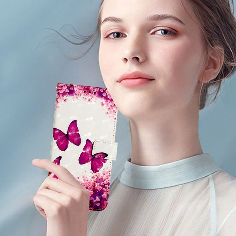 Flip Cover Til Oneplus Nord 4 Røde Sommerfugle