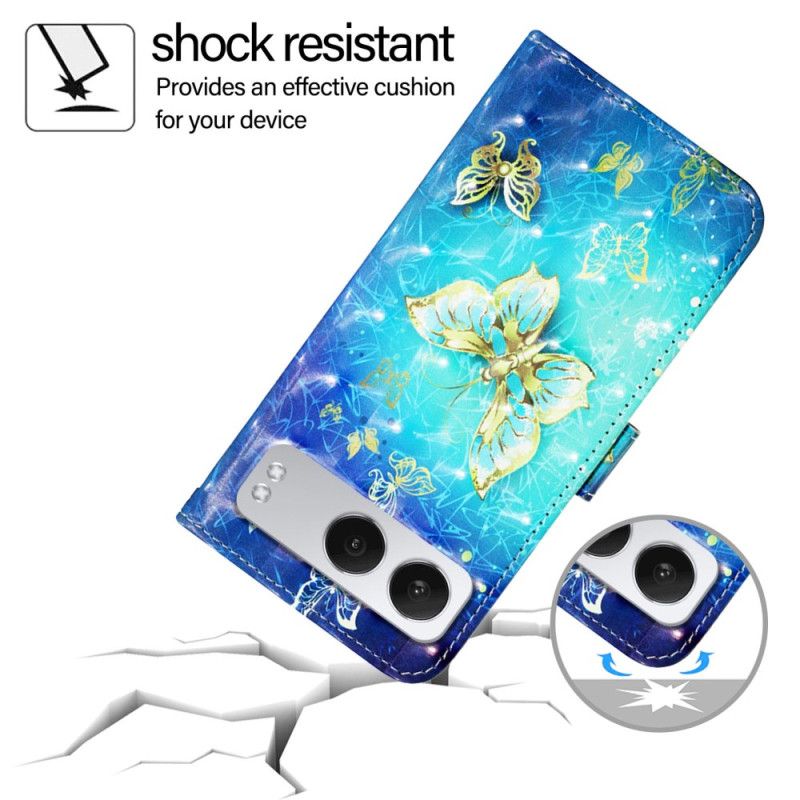 Læder Cover Oneplus Nord 4 Telefon Etui Guldsommerfugle