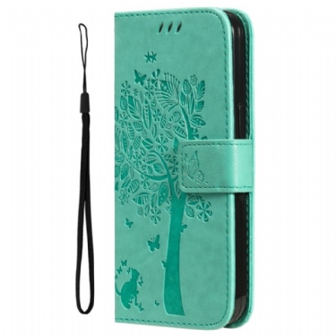 Læder Cover Oneplus Nord 4 Telefon Etui Træ Og Kat