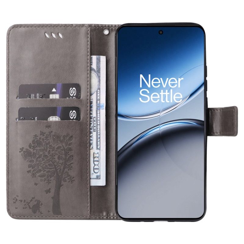 Læder Cover Oneplus Nord 4 Telefon Etui Træ Og Kat