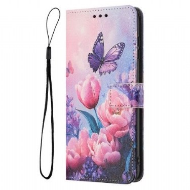 Flip Cover Realme 14t 5g Lyserøde Blomster Og Sommerfugle