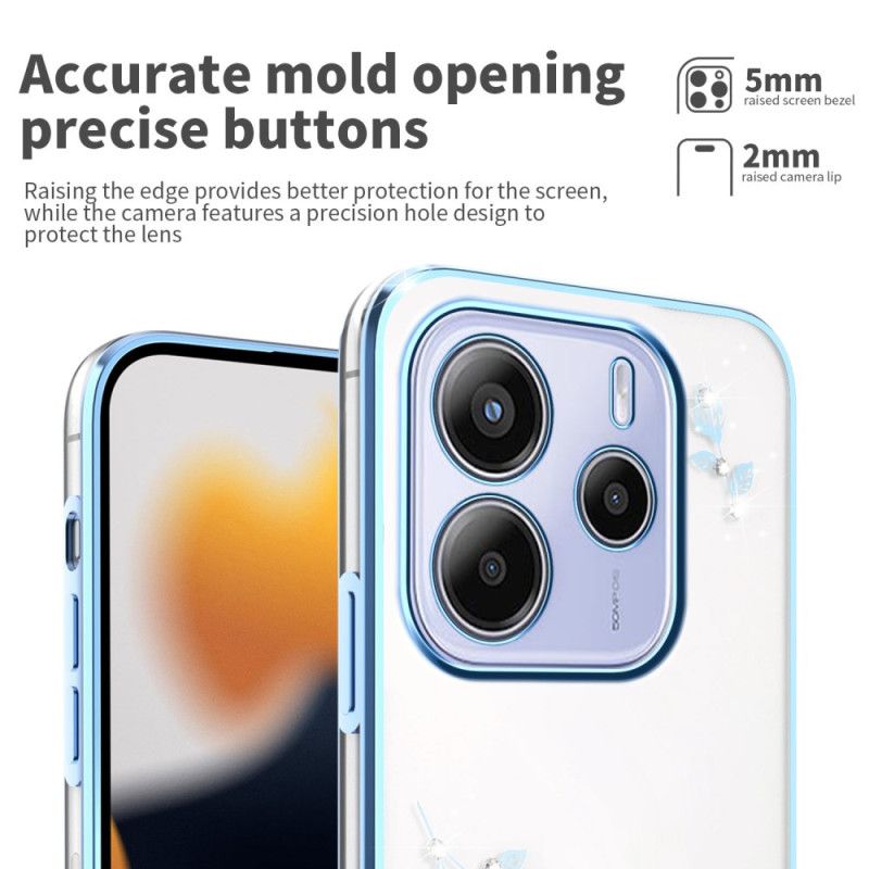 Cover Xiaomi Redmi Note 14 5g Kadem Blomster Og Rhinsten