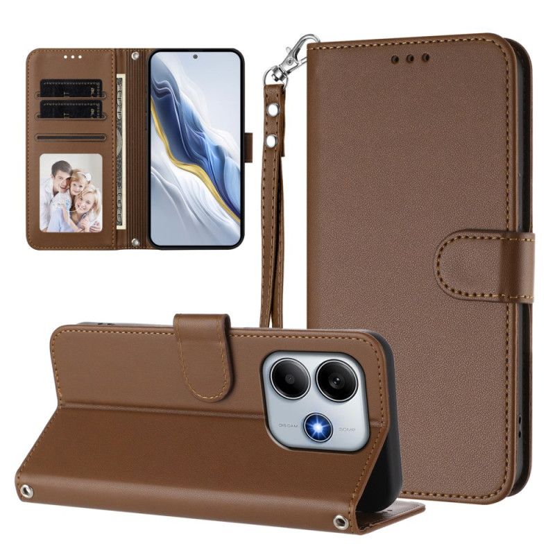 Flip Cover Xiaomi Redmi Note 14 5g Ensfarvet Med Snor