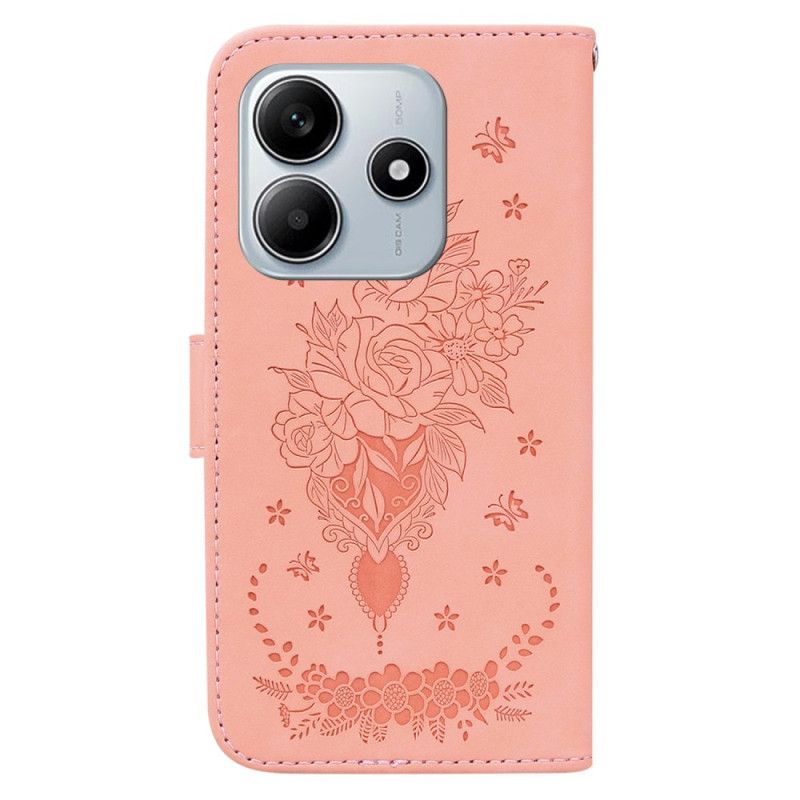 Flip Cover Xiaomi Redmi Note 14 5g Sommerfugle- Og Blomsterprint
