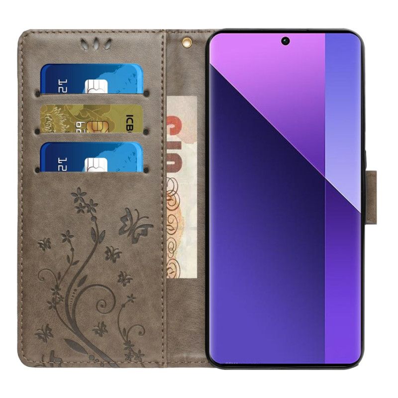 Læder Cover Xiaomi Redmi Note 14 5g Blomster Og Sommerfugle